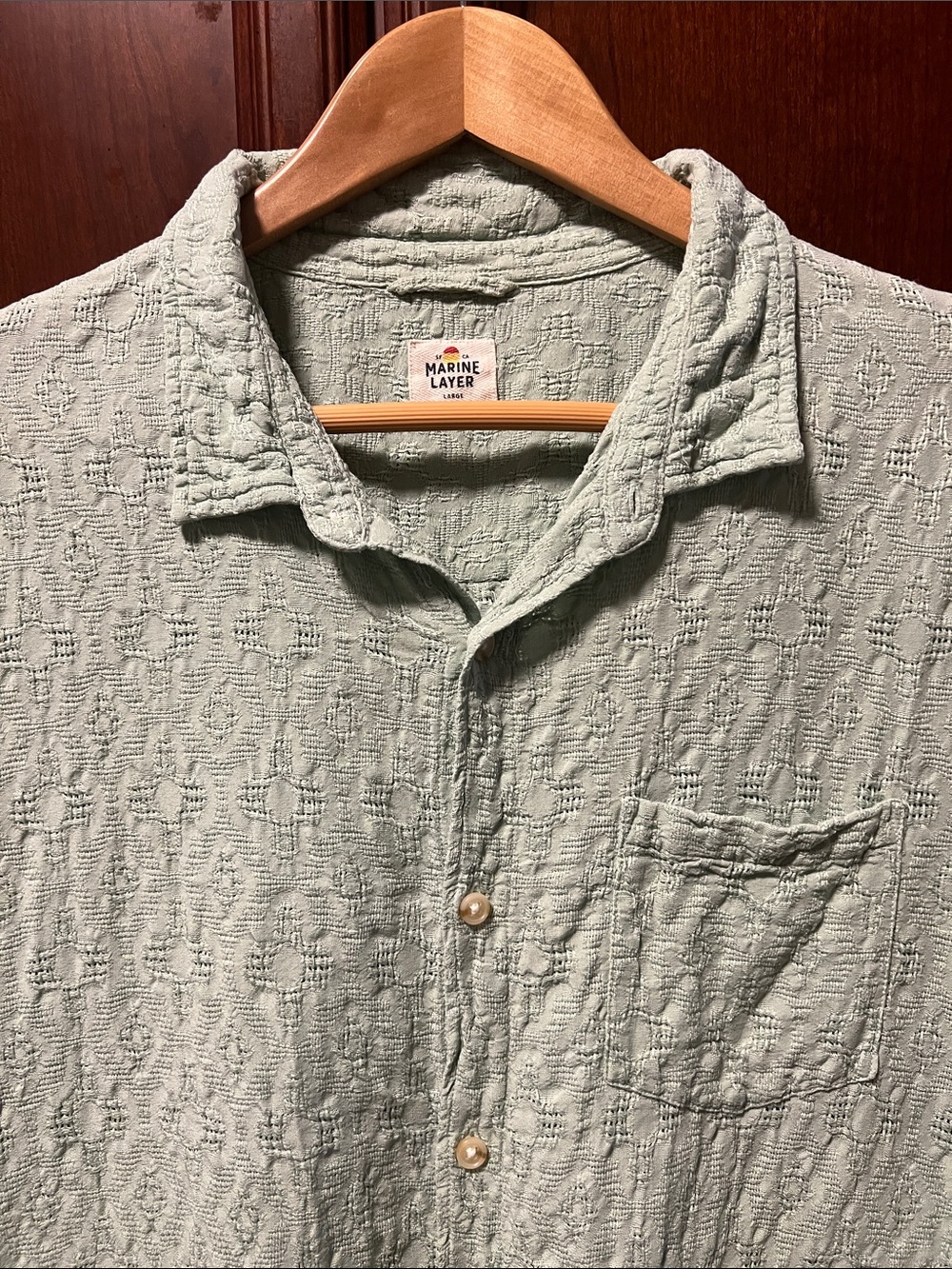 Like New Marine Layer  Sage Woven Cotton-blend Tropical Resort Textured Shirt!